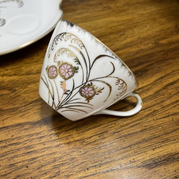 Napco 1962 Autumn Flower Snack Set Plate Teacup Luncheon Hand Painted Vintage - Picture 6 of 7